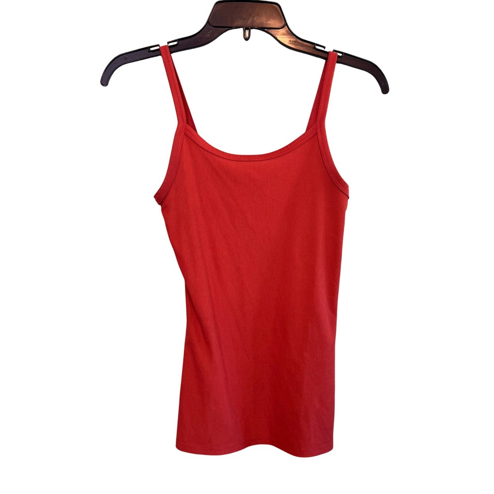 No Boundaries Red Ribbed Scoop Neck Spaghetti Strap Camisole Tank Top XS/XCH (1)